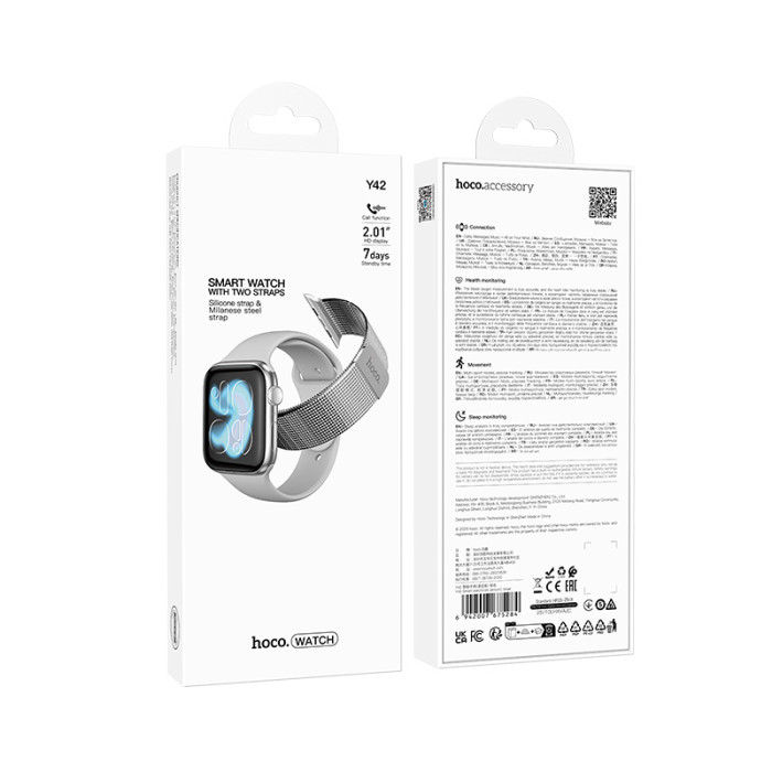 Смарт-годинник HOCO Y42 51mm. 200 mAh. IPX6 Smart watch(call version) Silver
