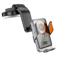 Автотримач для телефона з БЗП HOCO HW8 Transparent Discovery Edition wireless fast charging car holder(center console) Metal Gray