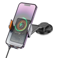 Автотримач для телефона з БЗП HOCO HW8 Transparent Discovery Edition wireless fast charging car holder(center console) Metal Gray