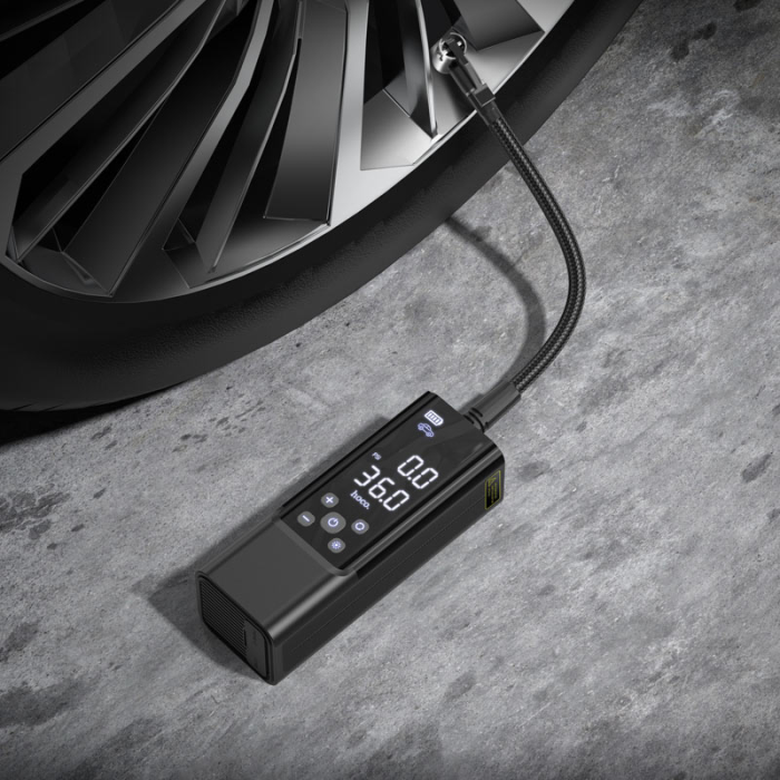 Автомобільний насос HOCO ZP7 Maddy portable smart air pump(5000mAh) Black