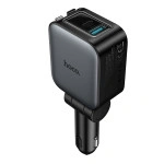 Автомобільний зарядний пристрій HOCO Z67A Triunfar PD60W(1C1A)+Type-C/iP car charger with dual telescopic cable and digital display dark Metal Gray