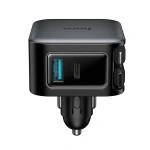 Автомобільний зарядний пристрій HOCO Z67A Triunfar PD60W(1C1A)+Type-C/iP car charger with dual telescopic cable and digital display dark Metal Gray