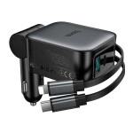 Автомобільний зарядний пристрій HOCO Z67A Triunfar PD60W(1C1A)+Type-C/iP car charger with dual telescopic cable and digital display dark Metal Gray