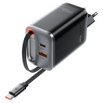 Мережевий зарядний пристрій з кабелем ACEFAST A111 PD67W GaN charger(2*USB-C+USB-A) with retractable cable Black